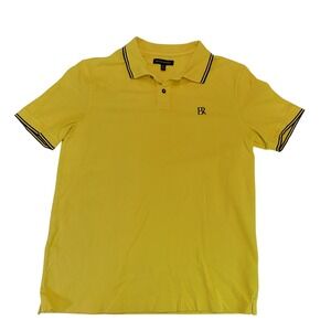 Banana Republic Mens Polo Shirt Yellow BR Logo Striped Trim Casual Medium‎